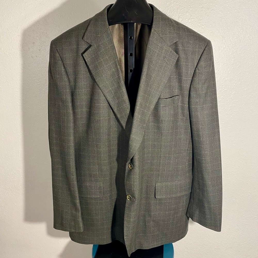 Stafford Options Gray Windowpane Silk & Wool Blend Sports Coat Size 46L